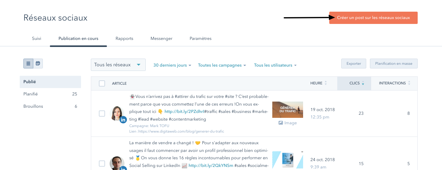 Réseaux sociaux HubSpot