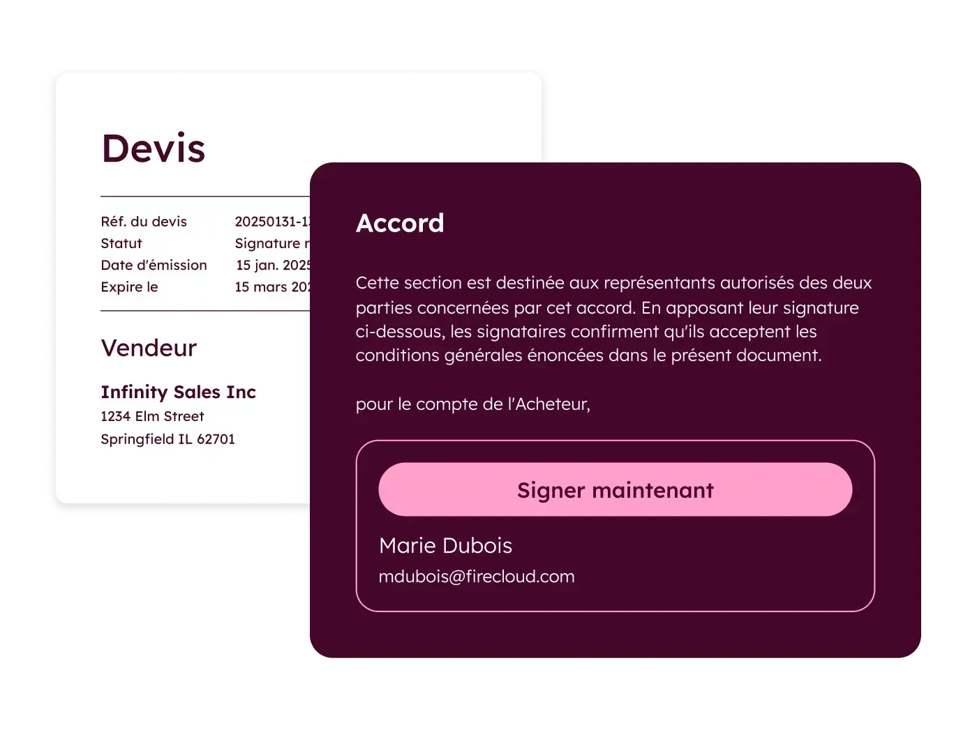 Devis HubSpot Revenue Hub avec signature électronique (source : HubSpot)